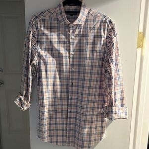 Express Men's Casual Pink and Blue Plaid Shirt